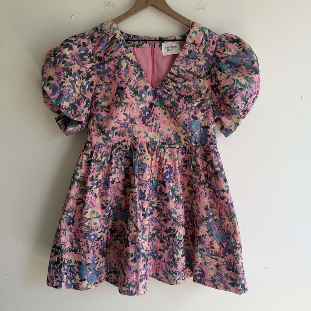 NWT Hyacinth House Pink Floral Sheila Mini Dress Size XL Puff Sleeve Tuckernuck